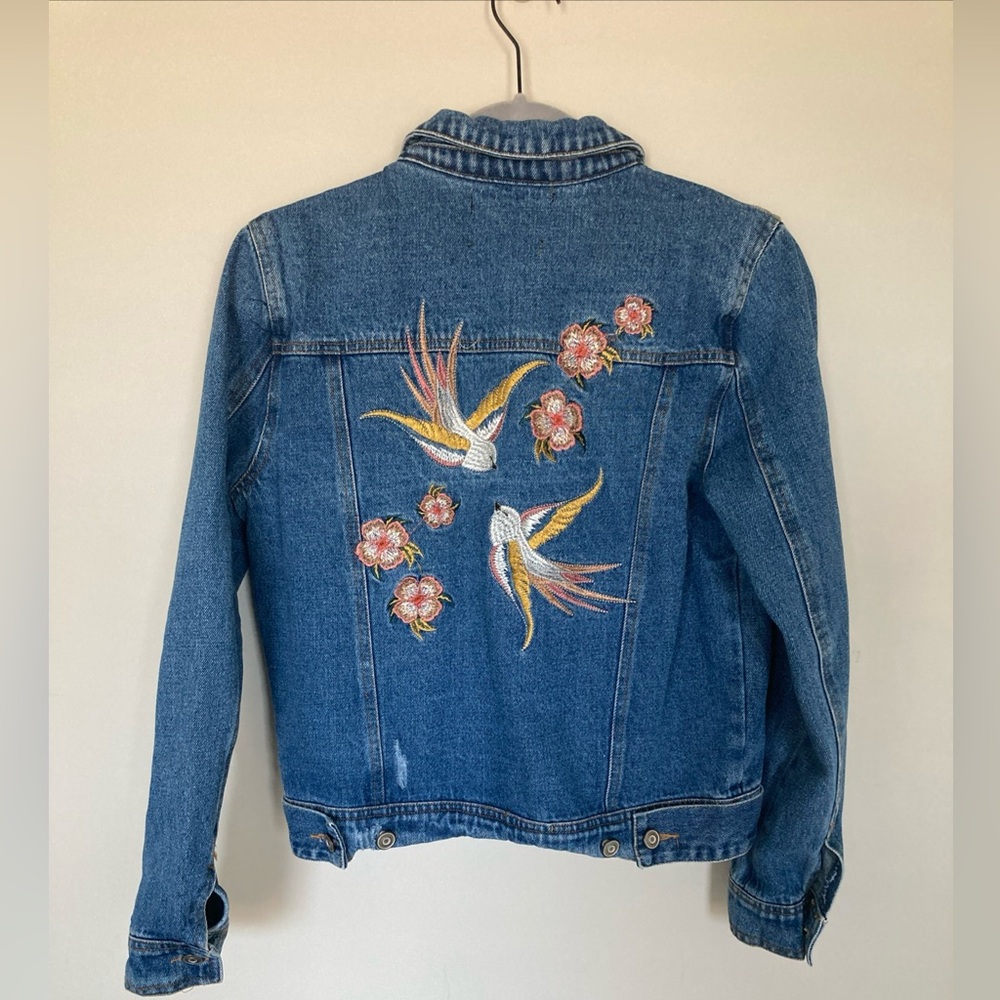 Lunik Ladies Denim Jacket Embroidered Birds Size M Casual Feminine